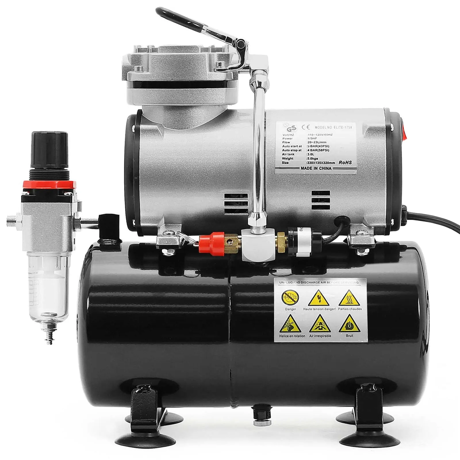 1/5 HP Airbrush Compressor with Tank, Gauge and Water Trap