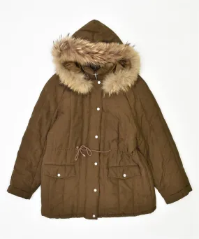 ANDREA MARE Womens Hooded Parka Jacket UK 10 Small Khaki Vintage