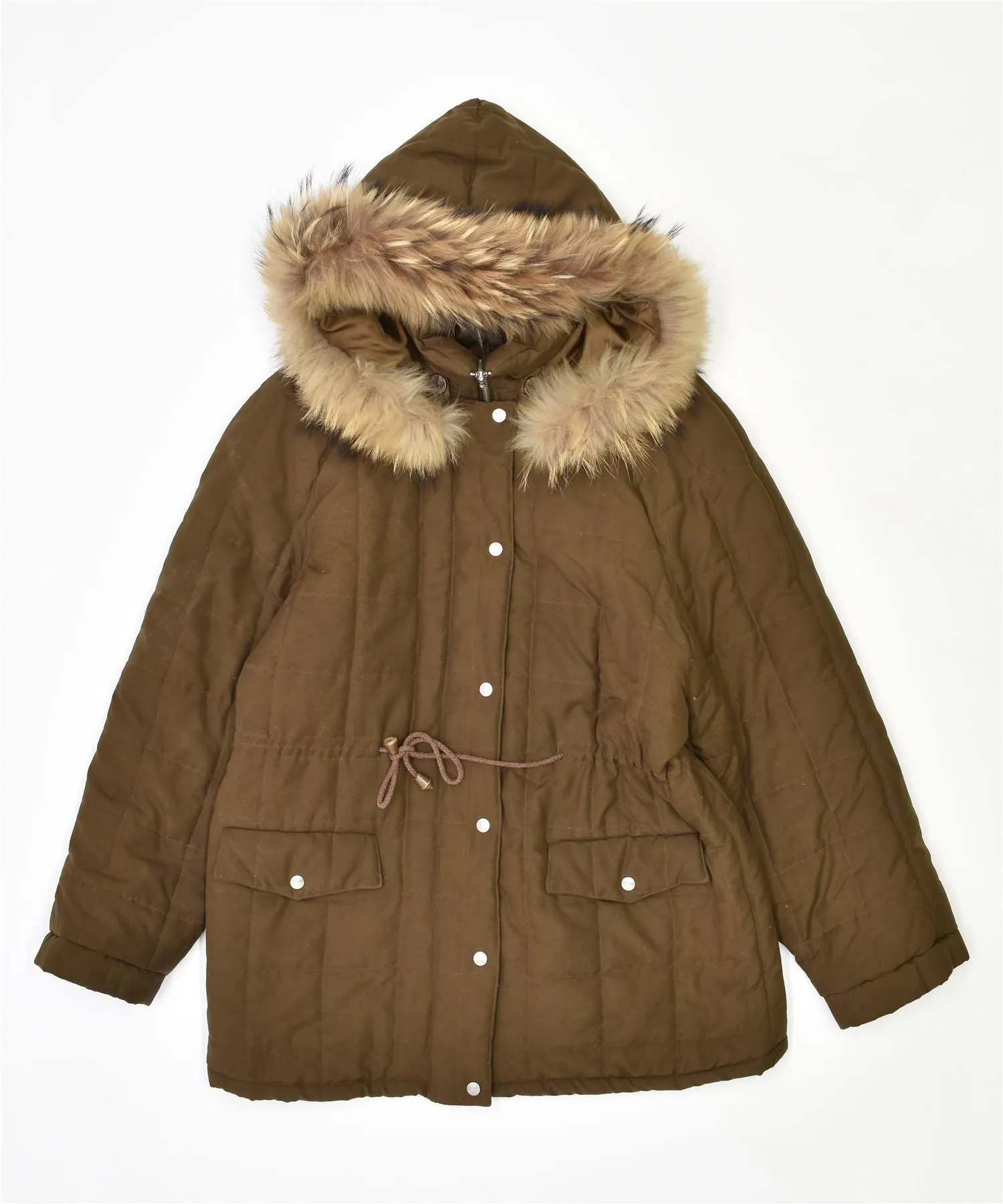 ANDREA MARE Womens Hooded Parka Jacket UK 10 Small Khaki Vintage