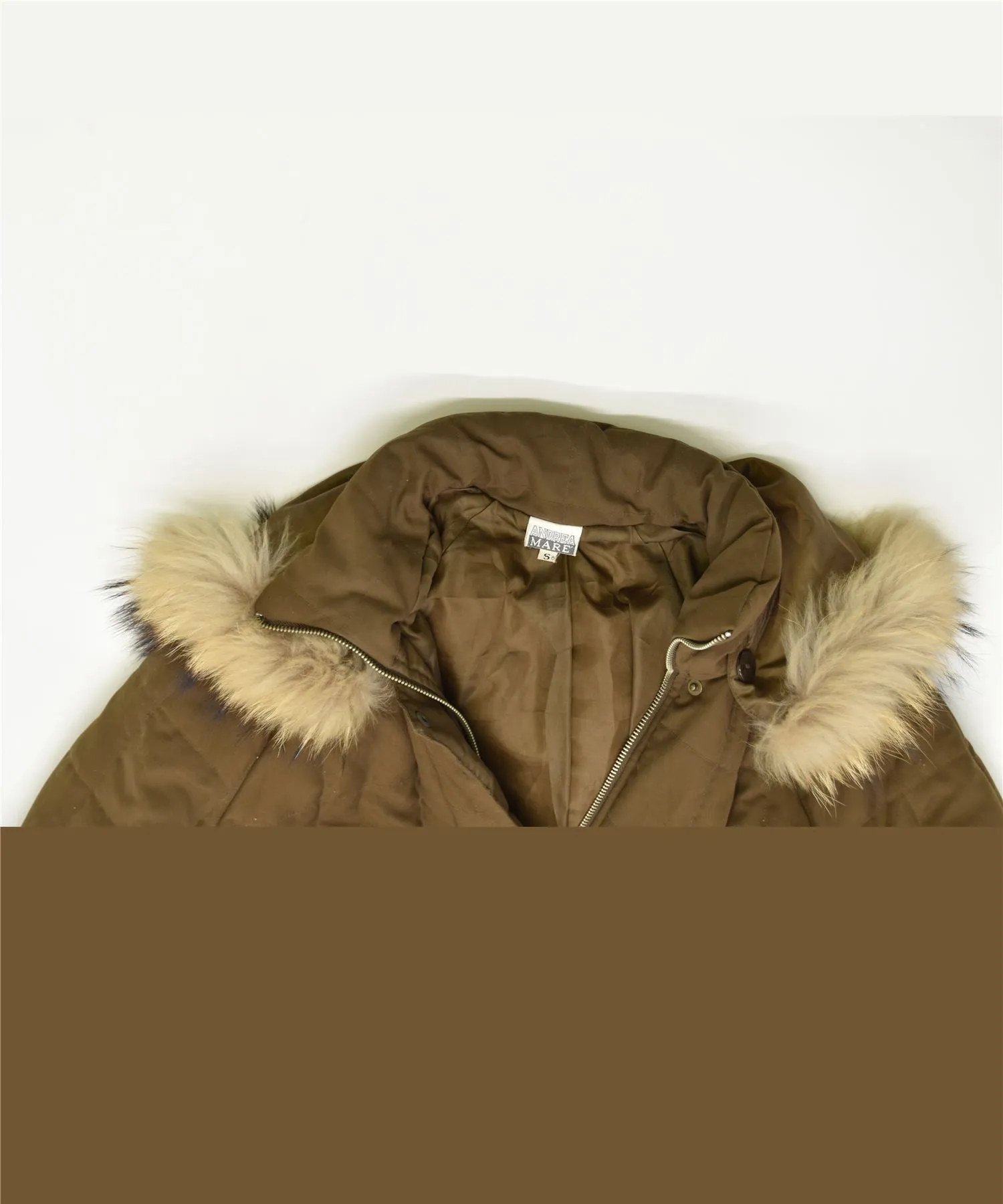 ANDREA MARE Womens Hooded Parka Jacket UK 10 Small Khaki Vintage