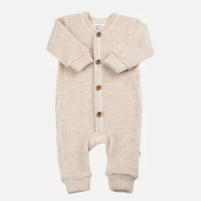 Baby & Kids Merino Wool Heavy Rib Pyjamas/Romper - Oatmeal