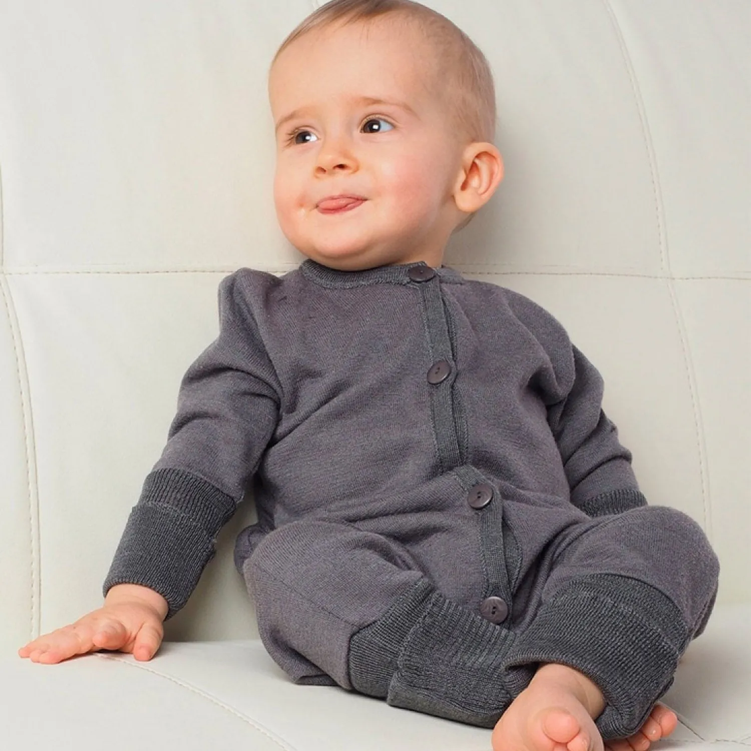 Baby & Kids Merino Wool/Silk Terry Sleep Suit/Romper - Slate