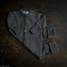 Baby & Kids Merino Wool/Silk Terry Sleep Suit/Romper - Slate