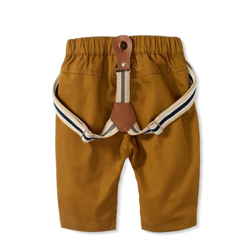 Baby Boy White Crown Romper   Pants with Suspenders