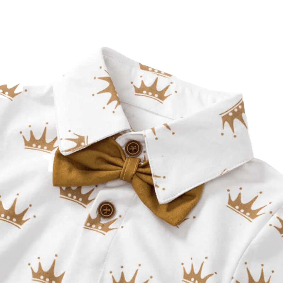 Baby Boy White Crown Romper   Pants with Suspenders