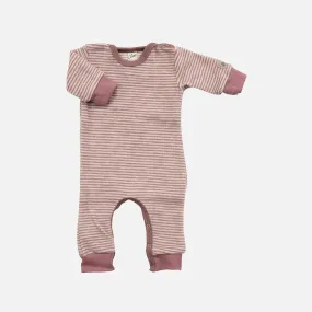 Baby Merino Wool Brushed Terry Pyjamas/Romper - Mauve/Natural