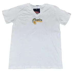 Baylor Bears Cotton Exchange White Green Yellow Logo V-Neck T-Shirt (S)