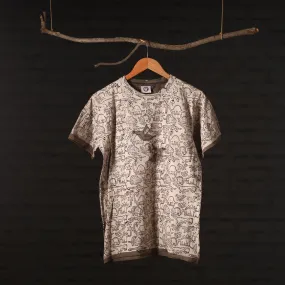 Beige - Bindaas Natural Dyed Art Block Print Round Neck T-shirt in Pure Cotton