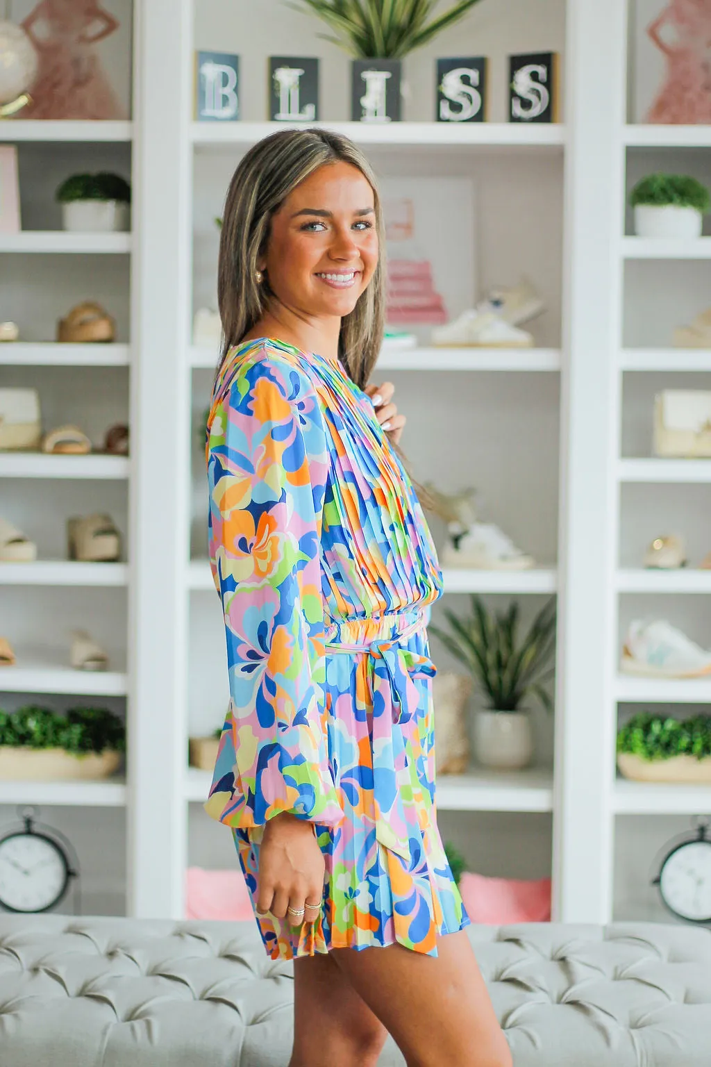 Blue Multi Colored Short Dress