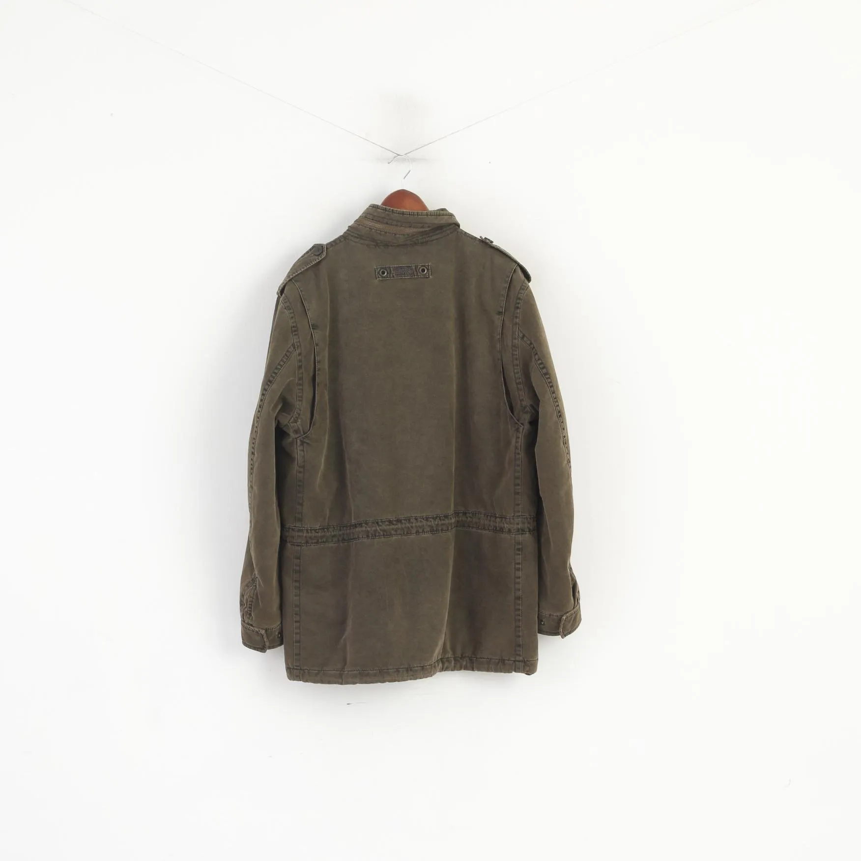 Camel Active Men 54 L Jacket Green Padded Cotton Parka Full Zip Hidden Hood Denim Top