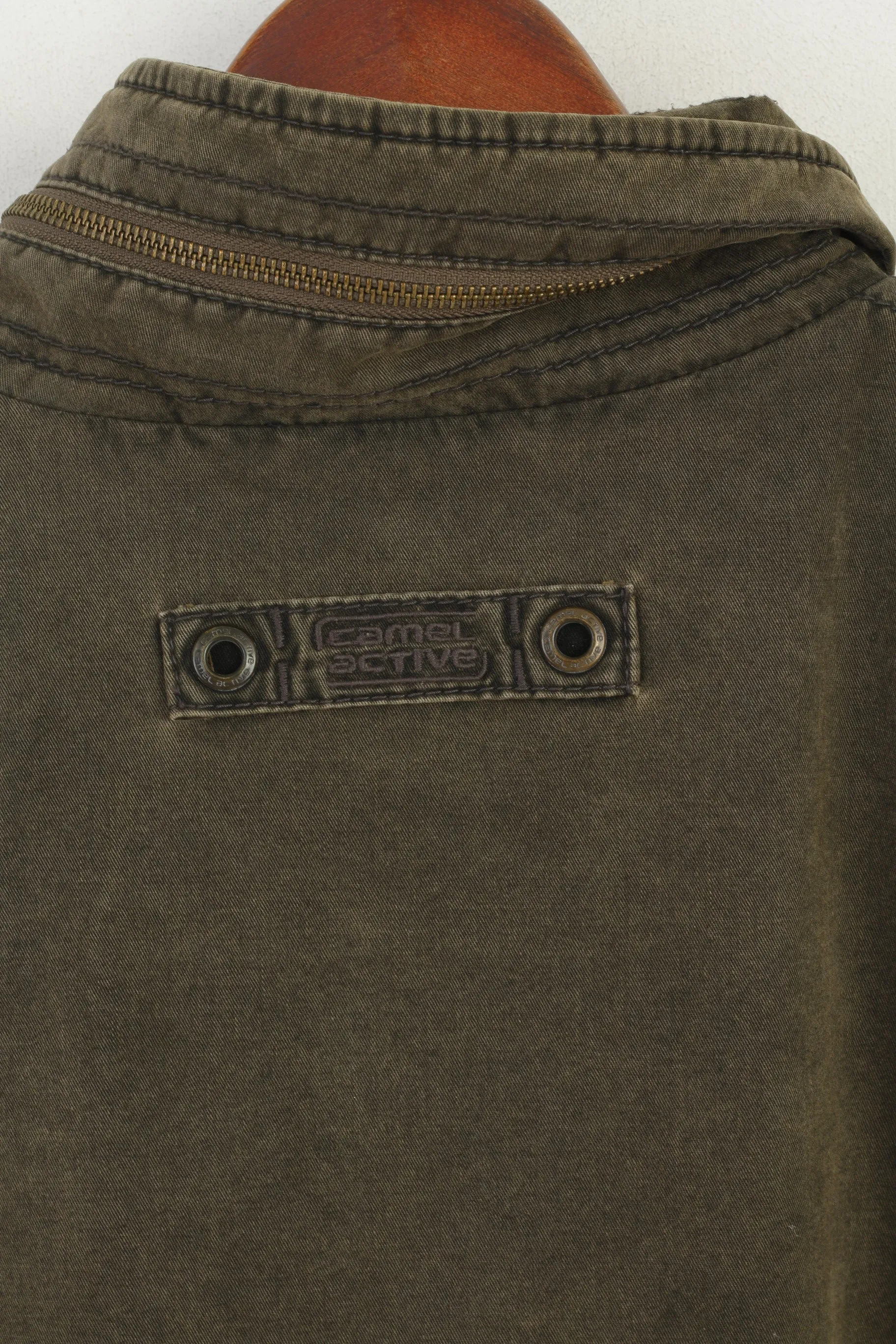 Camel Active Men 54 L Jacket Green Padded Cotton Parka Full Zip Hidden Hood Denim Top