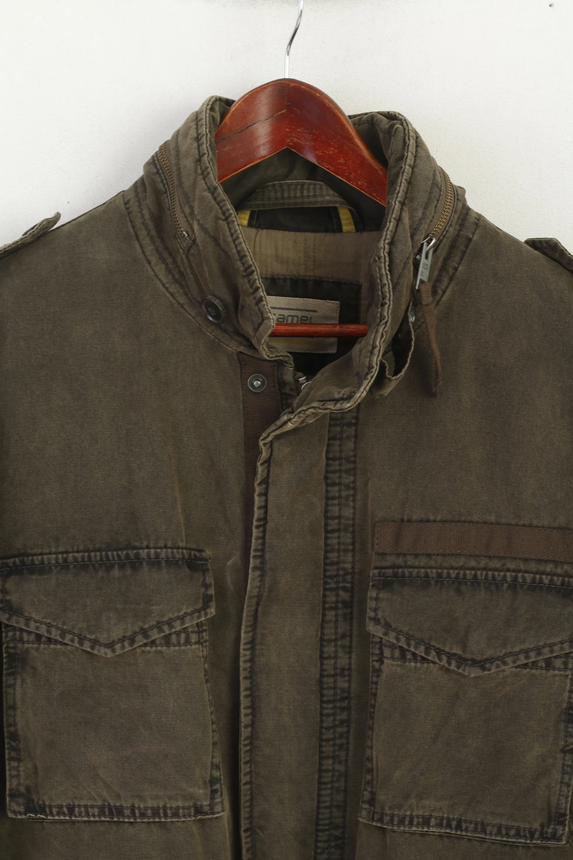 Camel Active Men 54 L Jacket Green Padded Cotton Parka Full Zip Hidden Hood Denim Top
