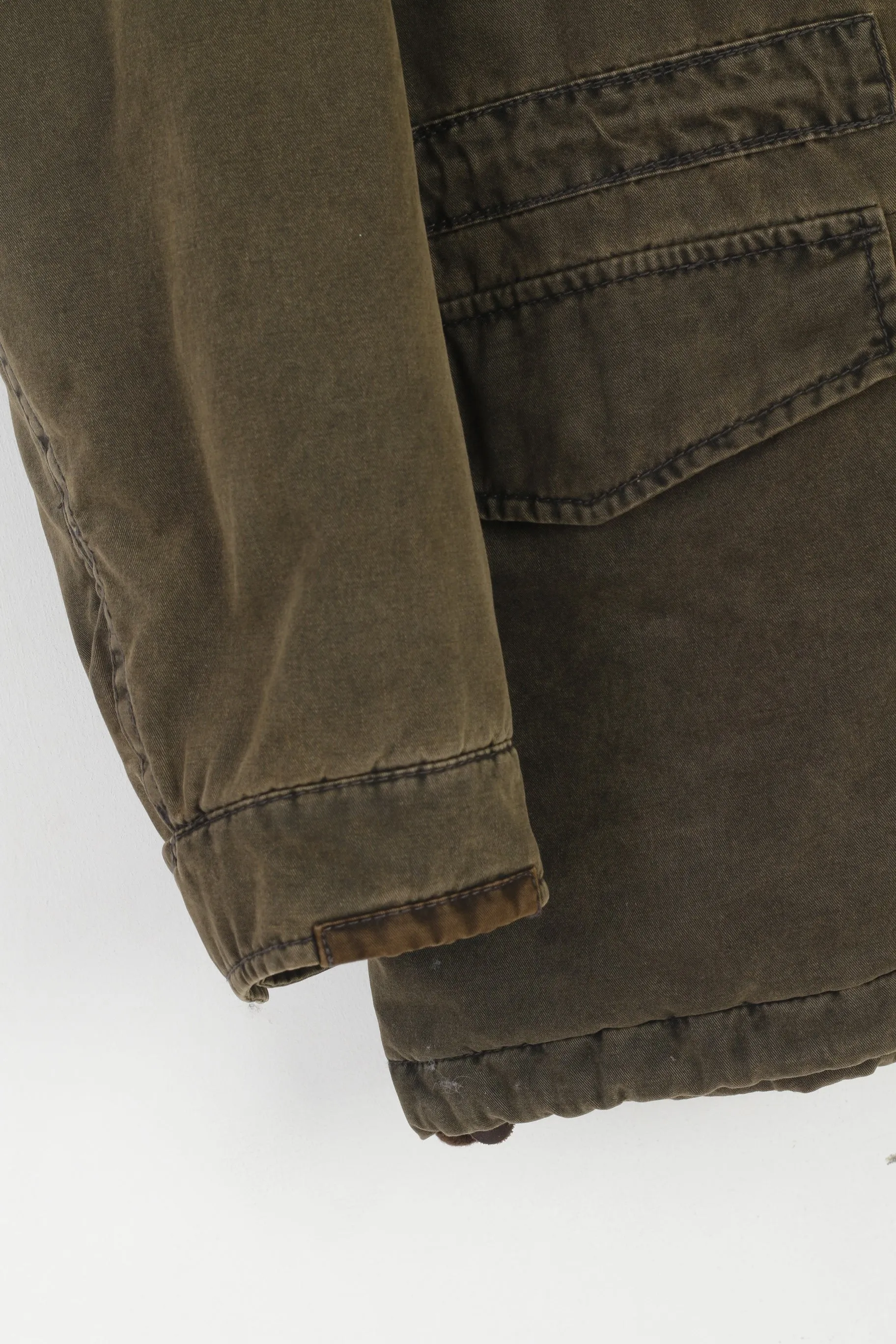 Camel Active Men 54 L Jacket Green Padded Cotton Parka Full Zip Hidden Hood Denim Top