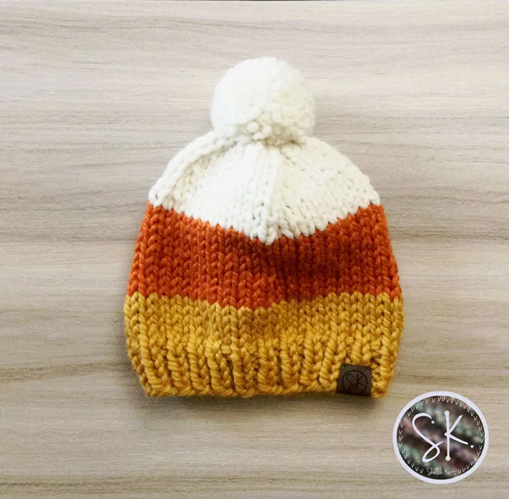 Candy Corn Knit Pom Hats