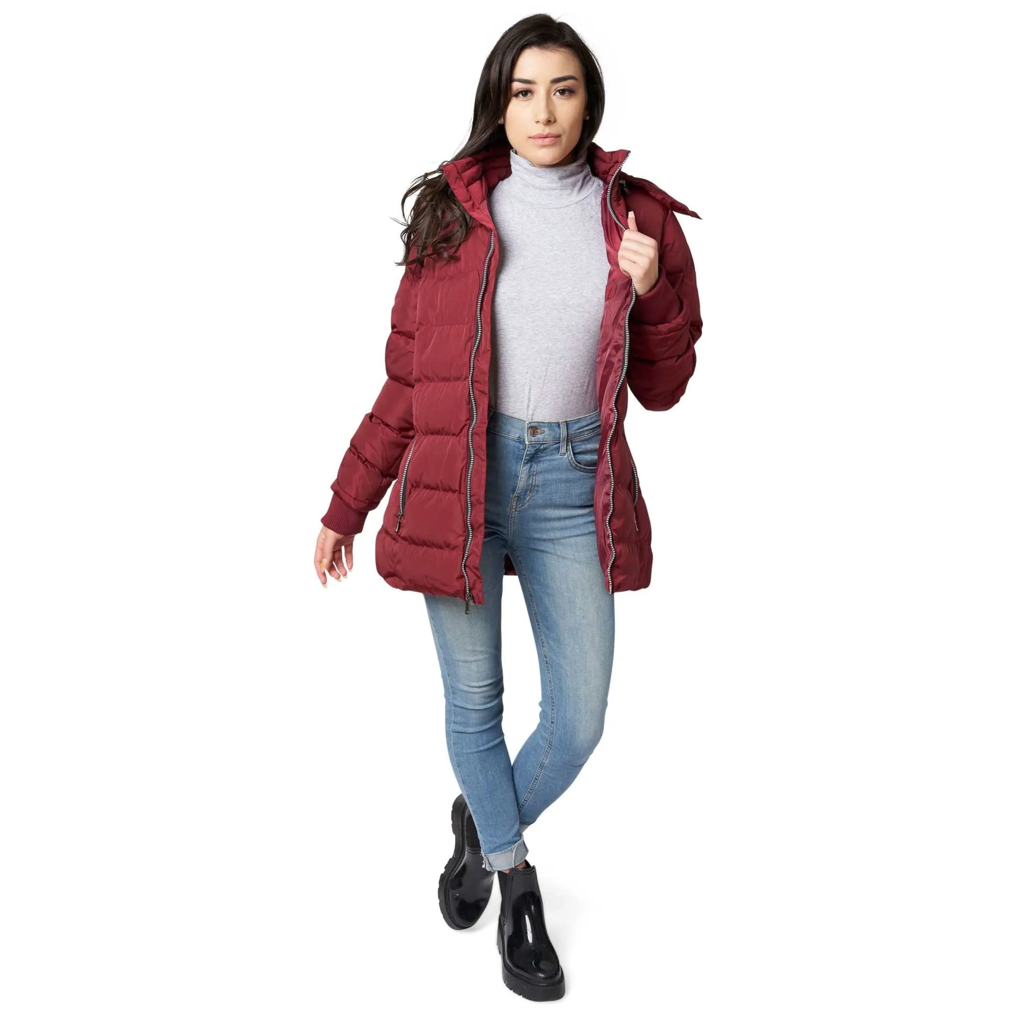 Chic & Cozy Vegan Down Puffer Coat with Faux-Fur Hood for Women