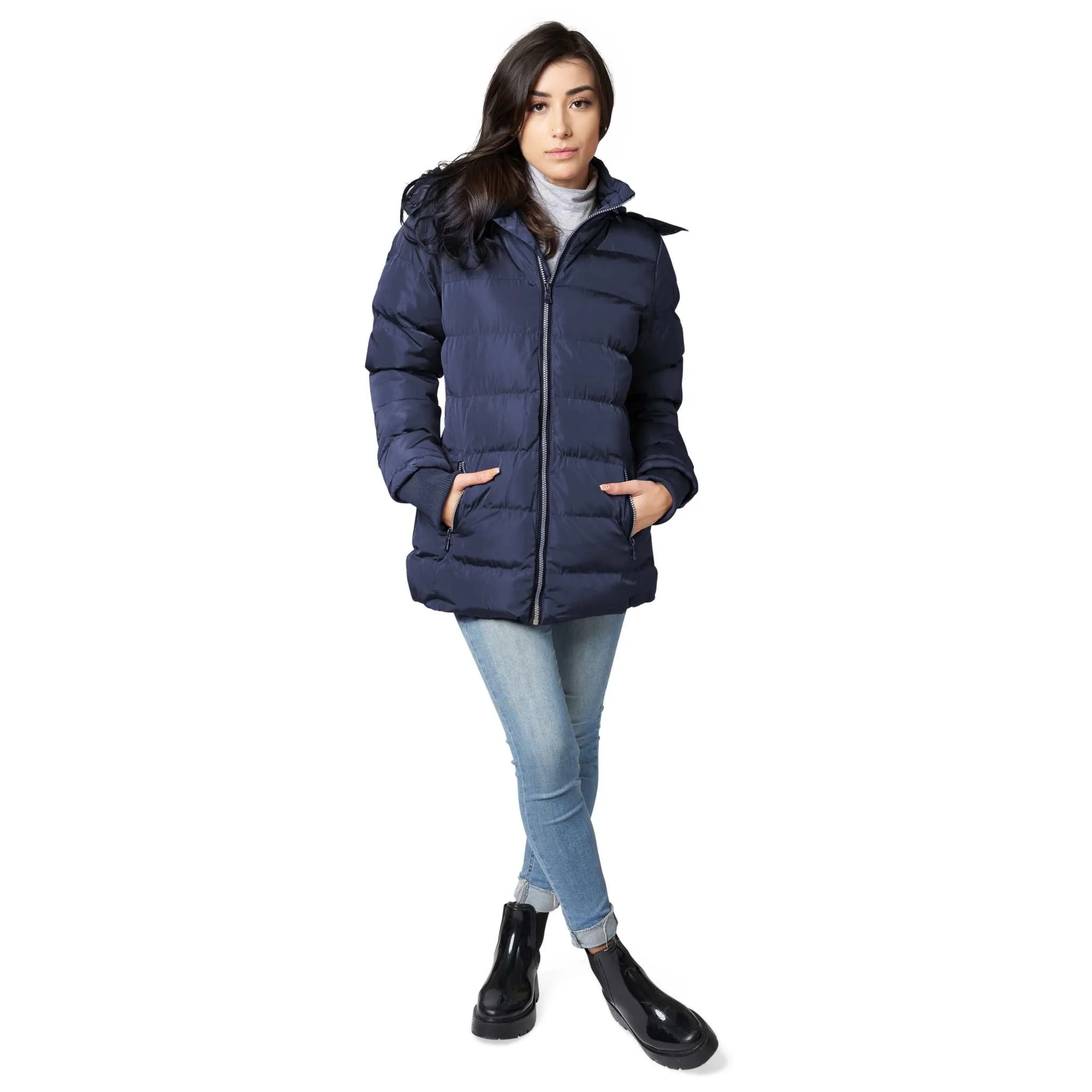 Chic & Cozy Vegan Down Puffer Coat with Faux-Fur Hood for Women