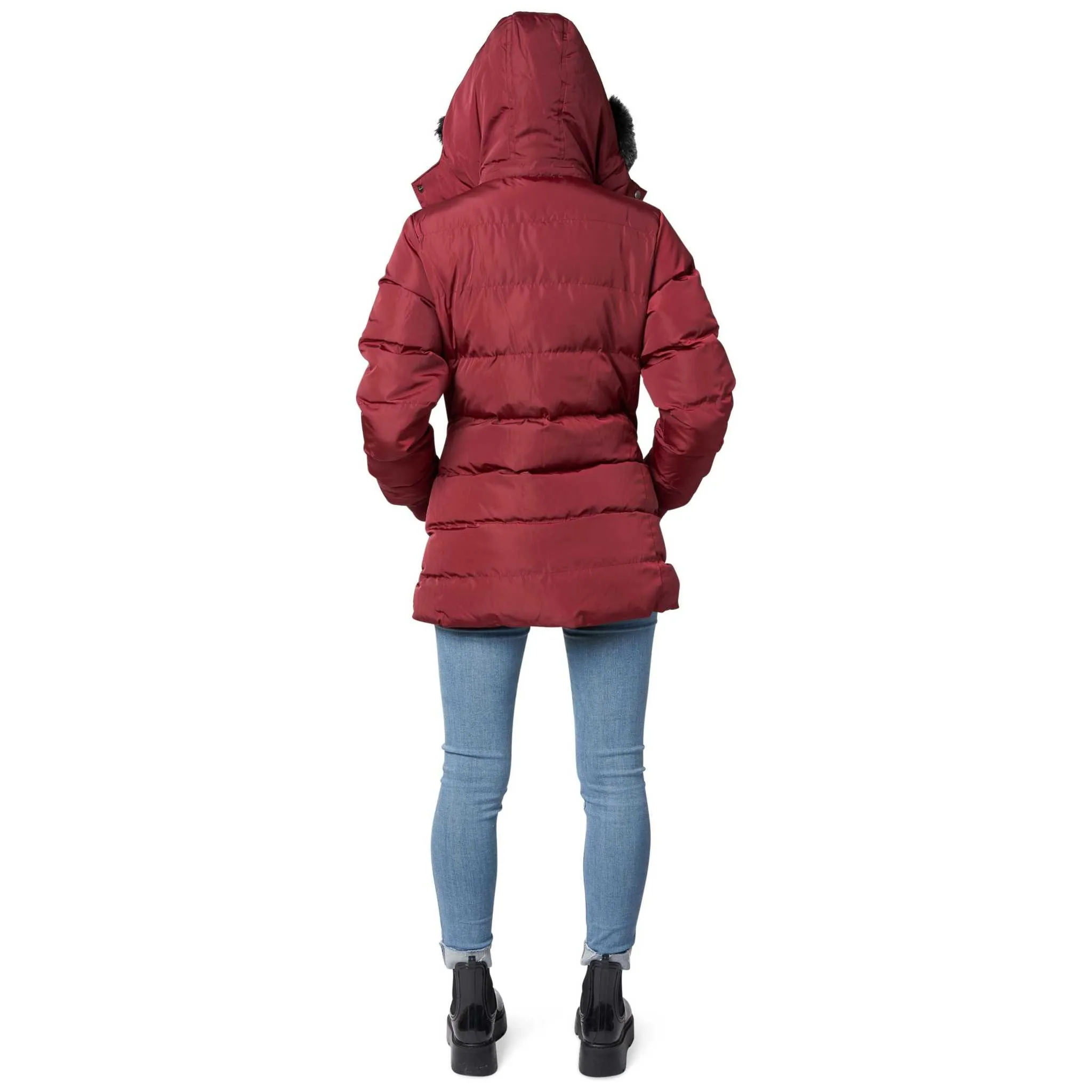 Chic & Cozy Vegan Down Puffer Coat with Faux-Fur Hood for Women