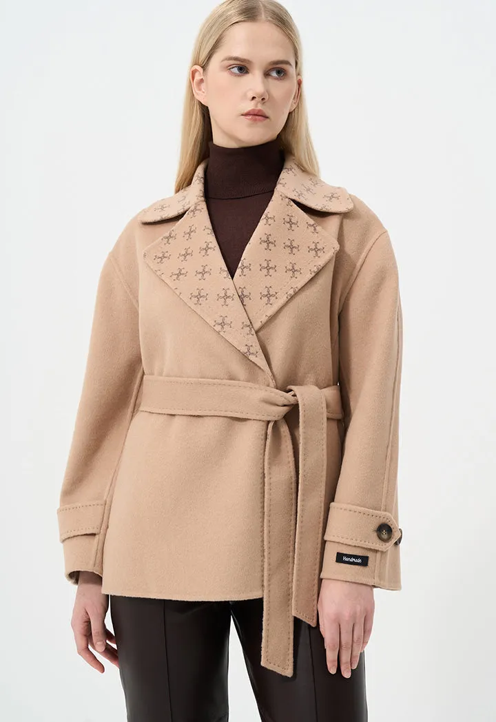 Choice Double Breasted Notched Collar Coat Camel