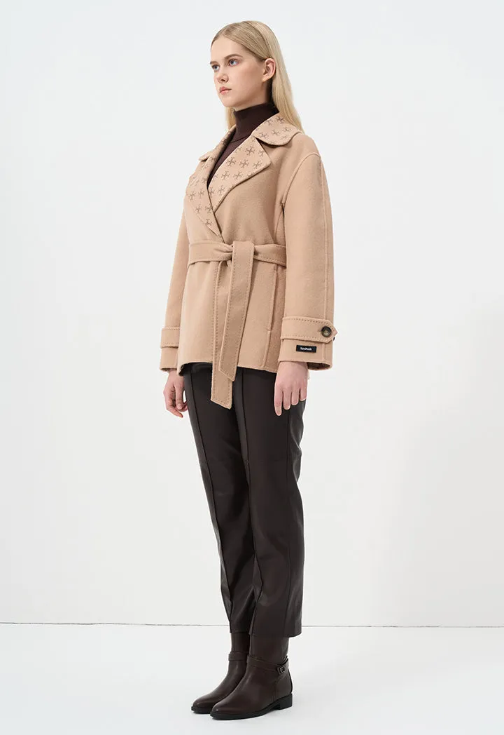 Choice Double Breasted Notched Collar Coat Camel