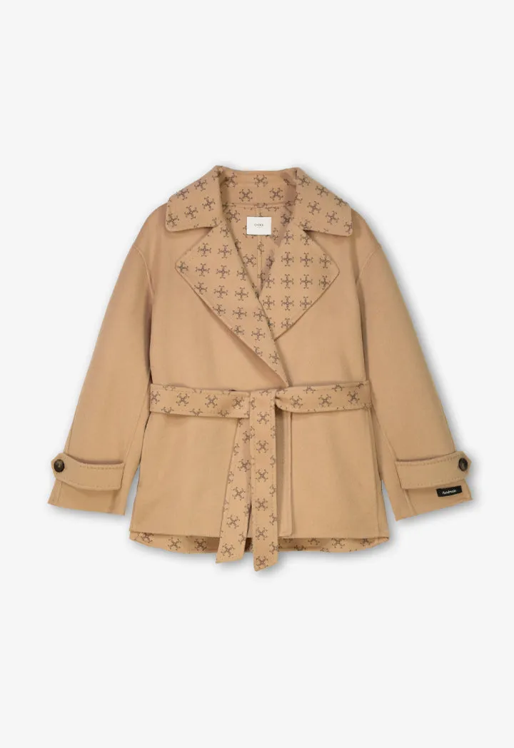 Choice Double Breasted Notched Collar Coat Camel