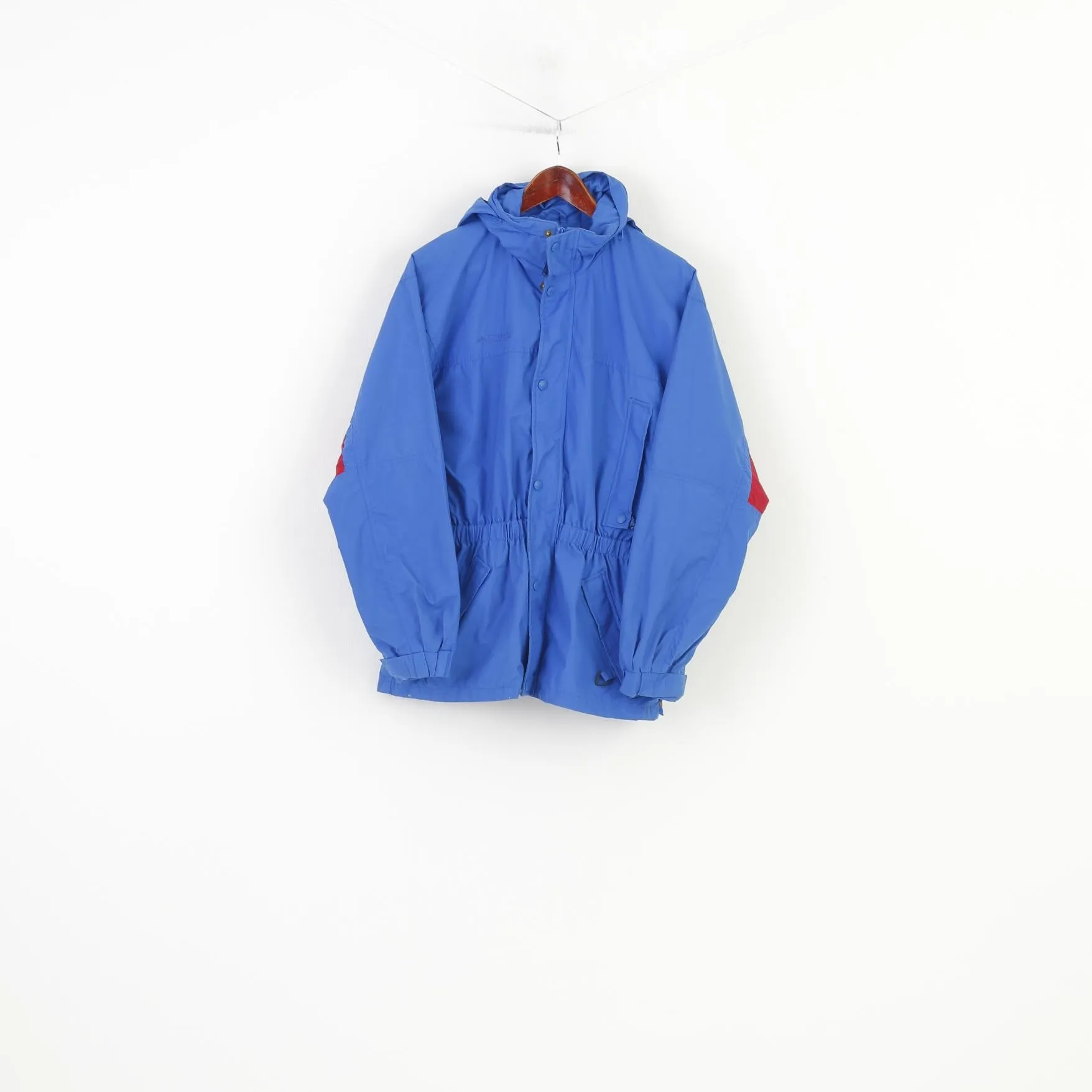 Columbia Men 164 L Jacket Parka Blue Nylon Waterprooof Full Zipper Hood Sportswear Company Vintage  Pockets Top