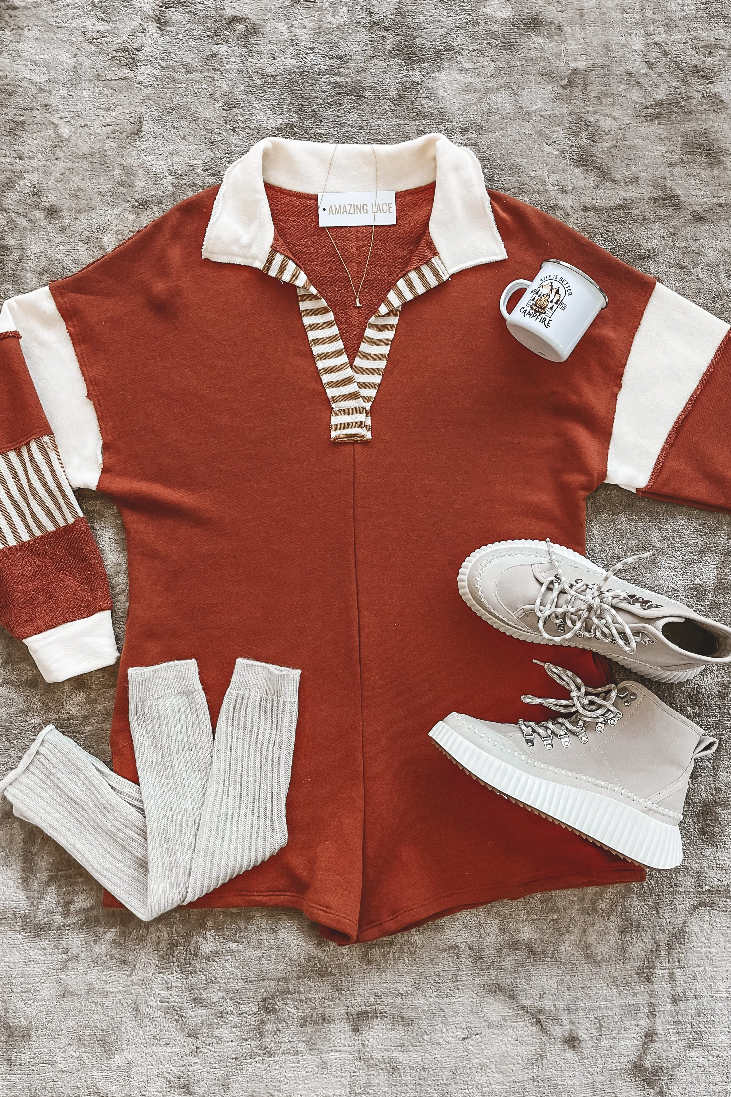Cooler Than Cool Rust Color Block Casual Romper