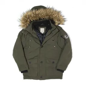 DIESEL Fleece Lined Layered Coat Green Hooded Parka Womens XS