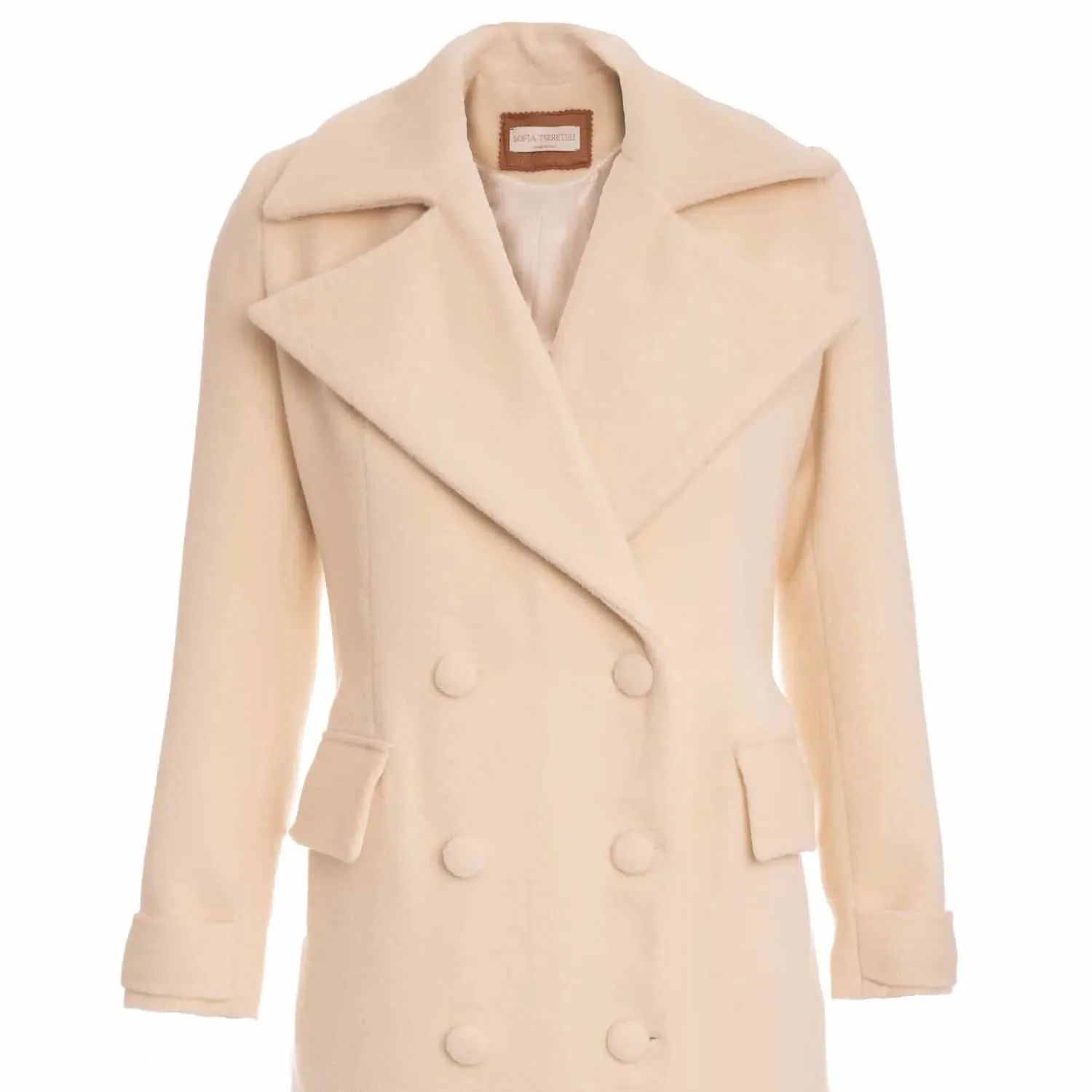 Double breasted coat in virgin wool and cashmere