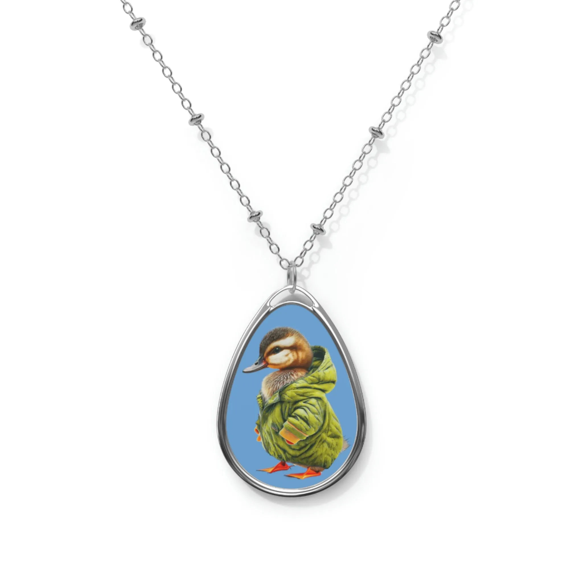 Duckling Wearing a Parka Oval Necklace