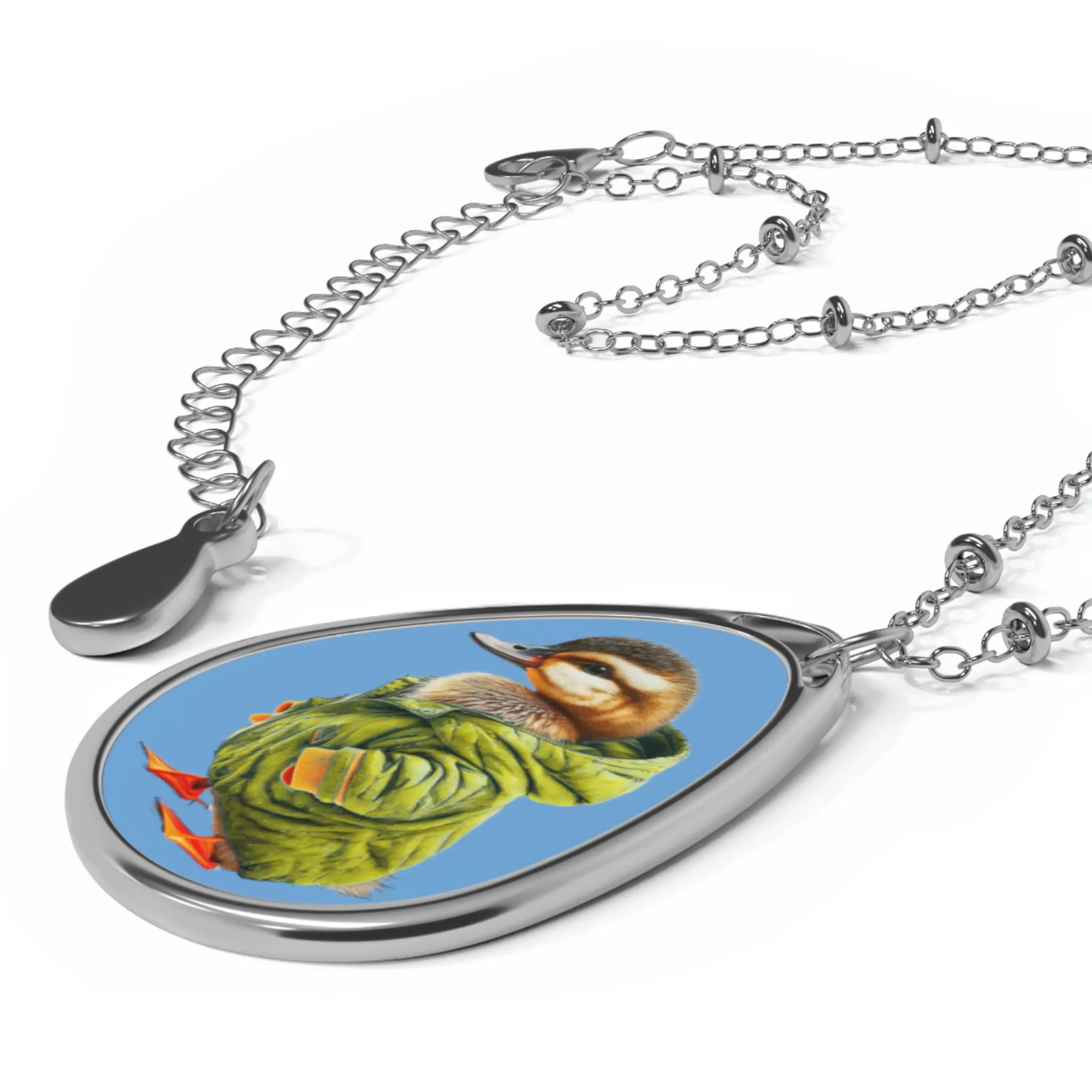 Duckling Wearing a Parka Oval Necklace