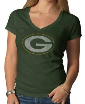 Green Bay Packers 47 Brand Women Green V-Neck Short Sleeve Scrum T-Shirt