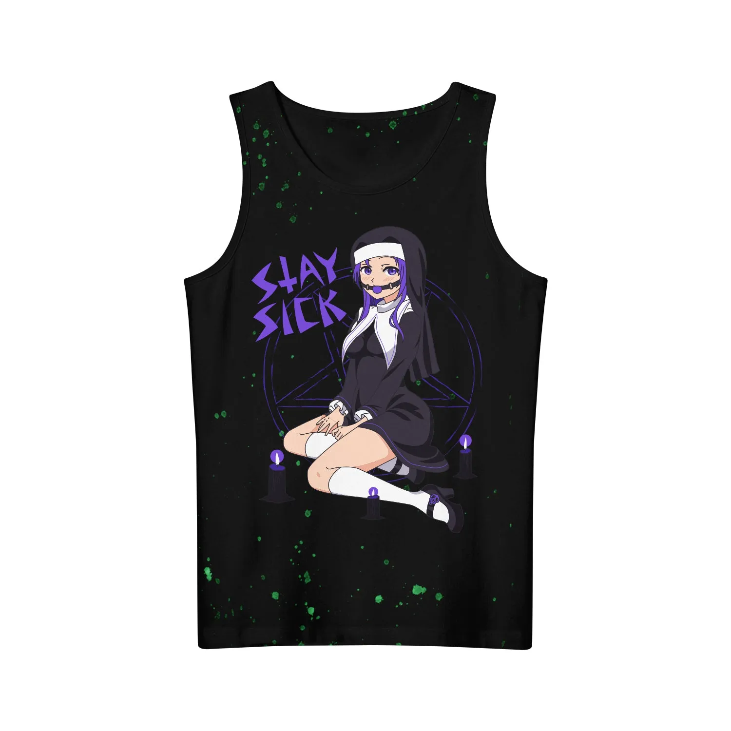 Hentai Nun Green Speckle Black Custom Dye Tank Top