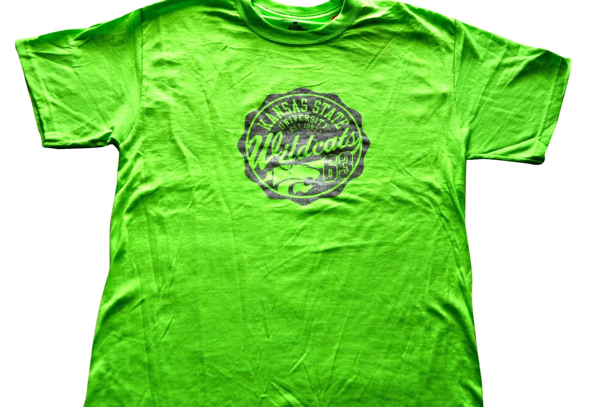 Kansas State Wildcats Champion Womens Neon Green Metallic Crest Logo T-Shirt (M)