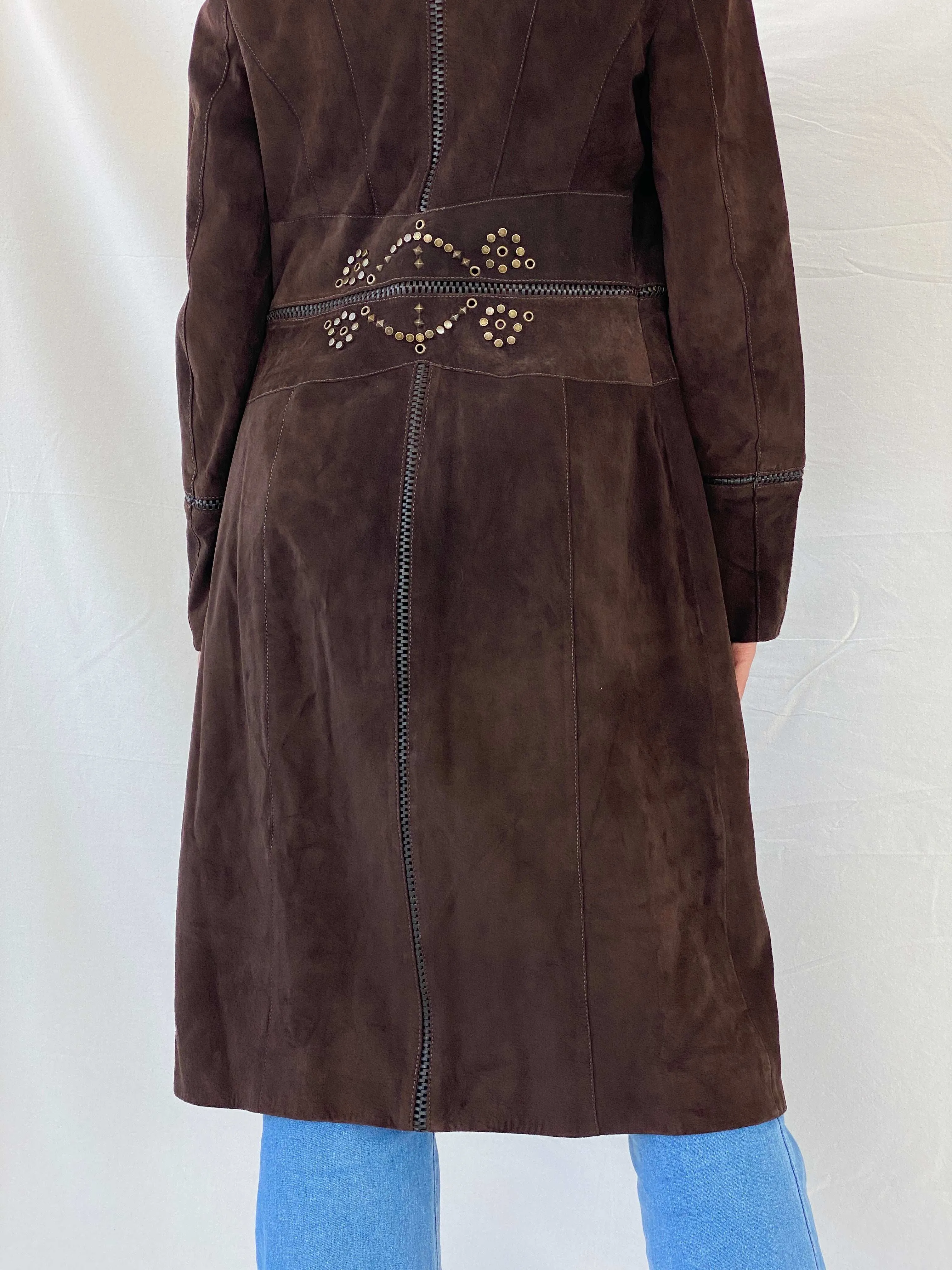 Karen Millen Afghan Style Brown Suede Fur-Collar Coat - S