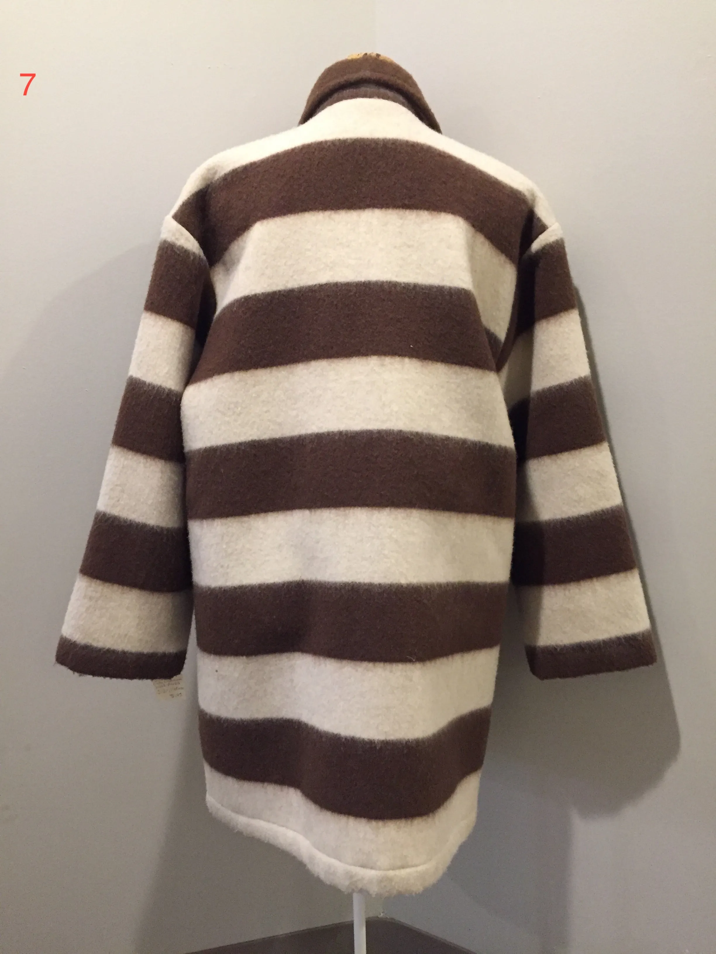Linda Lundstrom White and Brown Striped Wool Parka, Made in Canada, SOLD