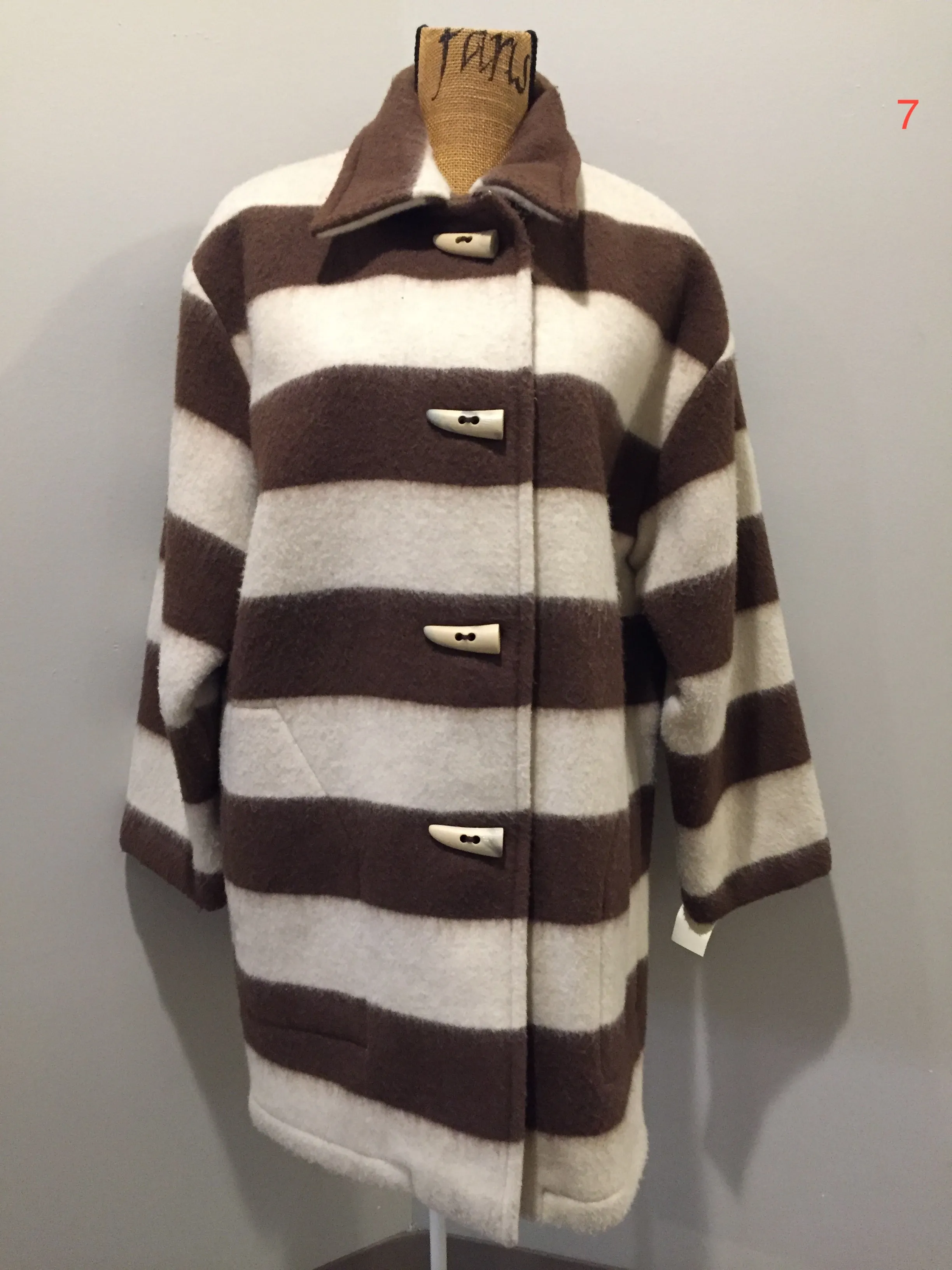 Linda Lundstrom White and Brown Striped Wool Parka, Made in Canada, SOLD