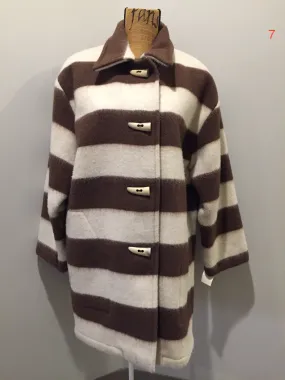 Linda Lundstrom White and Brown Striped Wool Parka, Made in Canada, SOLD