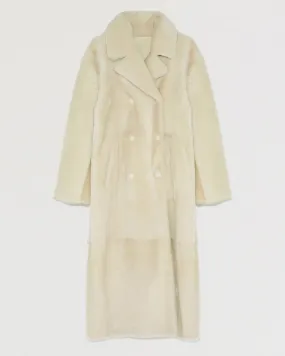 Long double-breasted shearling coat