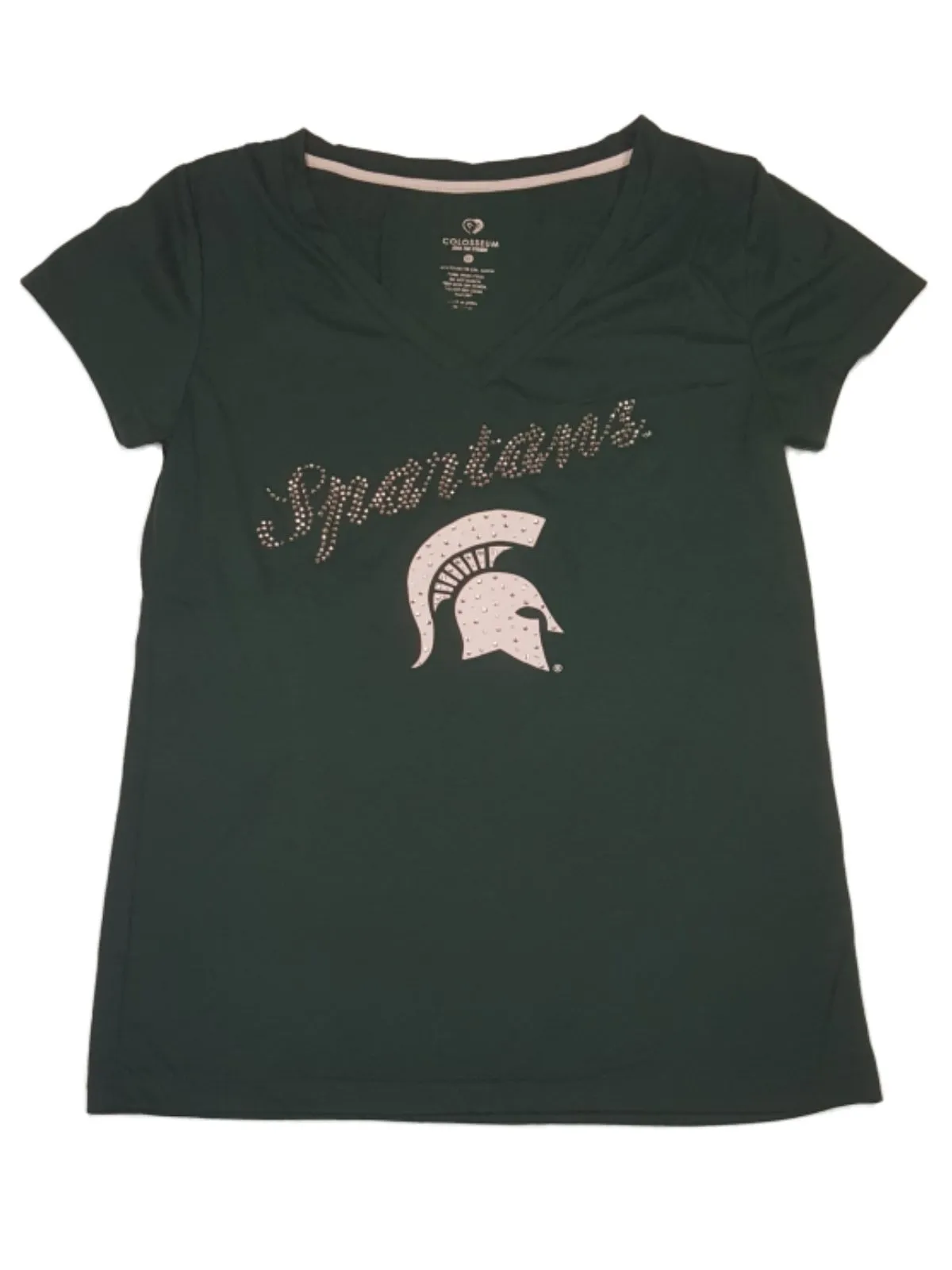 Michigan State Spartans Colosseum WOMEN Ultra Soft Rhinestone V-Neck T-Shirt (M)