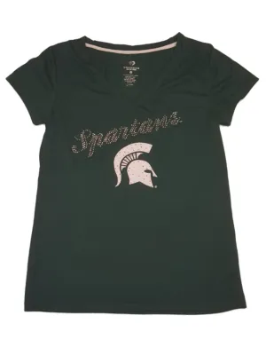 Michigan State Spartans Colosseum WOMEN Ultra Soft Rhinestone V-Neck T-Shirt (M)