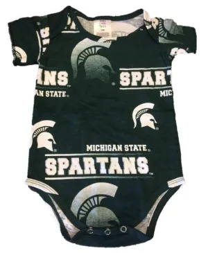 Michigan State Spartans Green Gradient Logo Button Snap One Piece Creeper (12M)