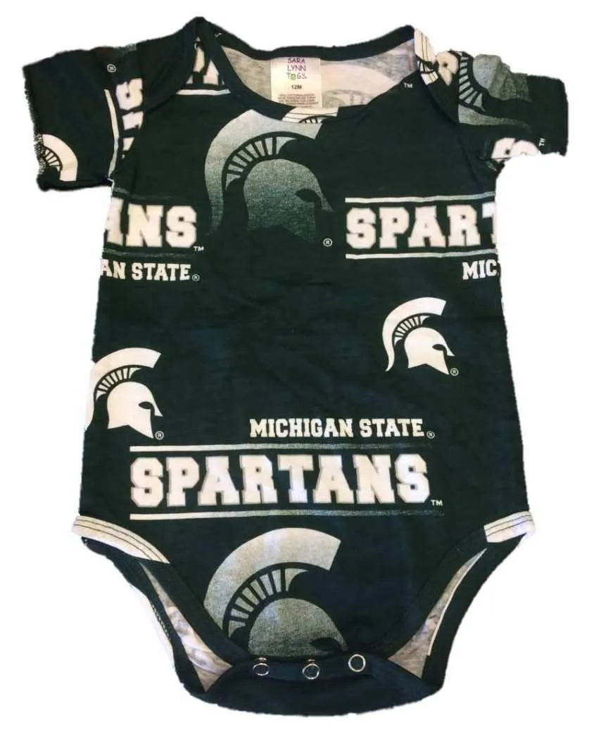 Michigan State Spartans Green Gradient Logo Button Snap One Piece Creeper (12M)