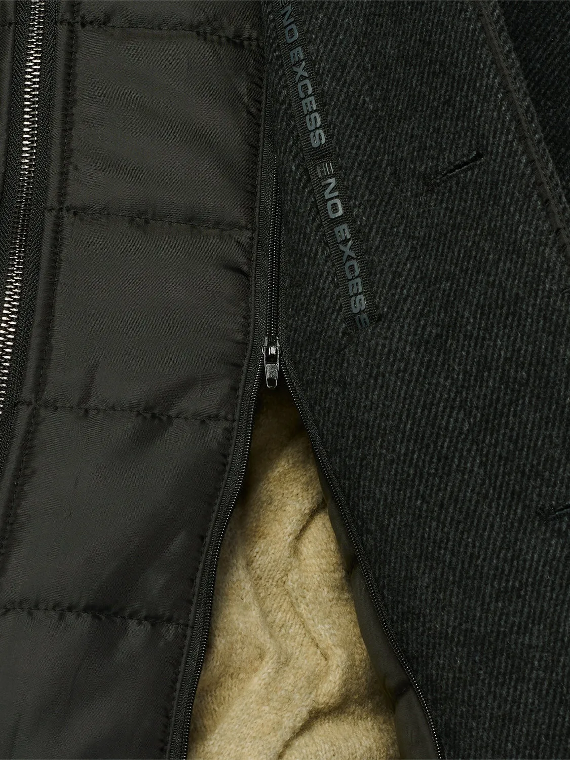 Mid-Length Coat with Wool and Removable Lining | Black