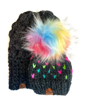 Mommy   Me | Puff Slouch   Happe Heart | Charcoal Rainbow