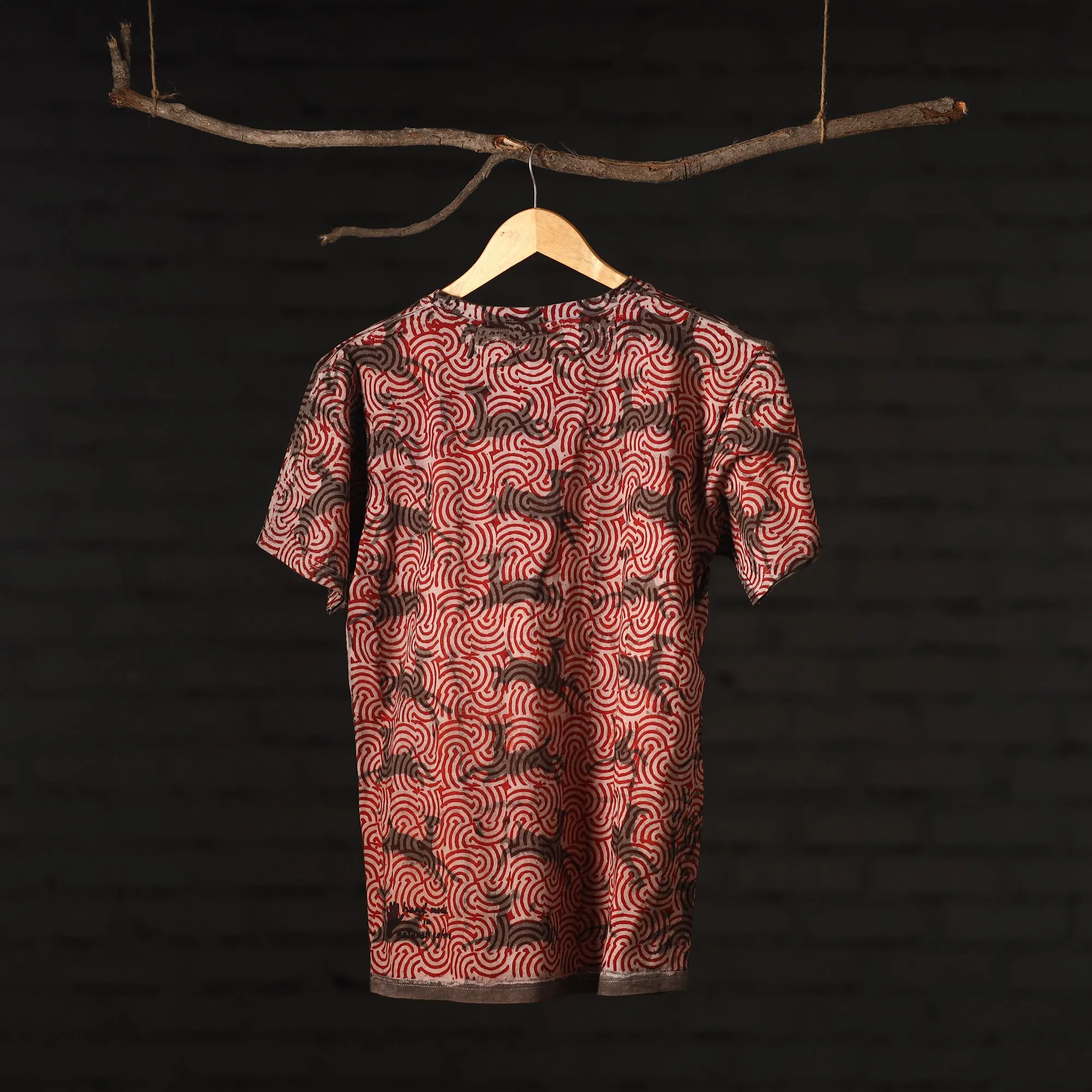 Multicolor - Bindaas Natural Dyed Art Block Print Round Neck T-shirt in Pure Cotton