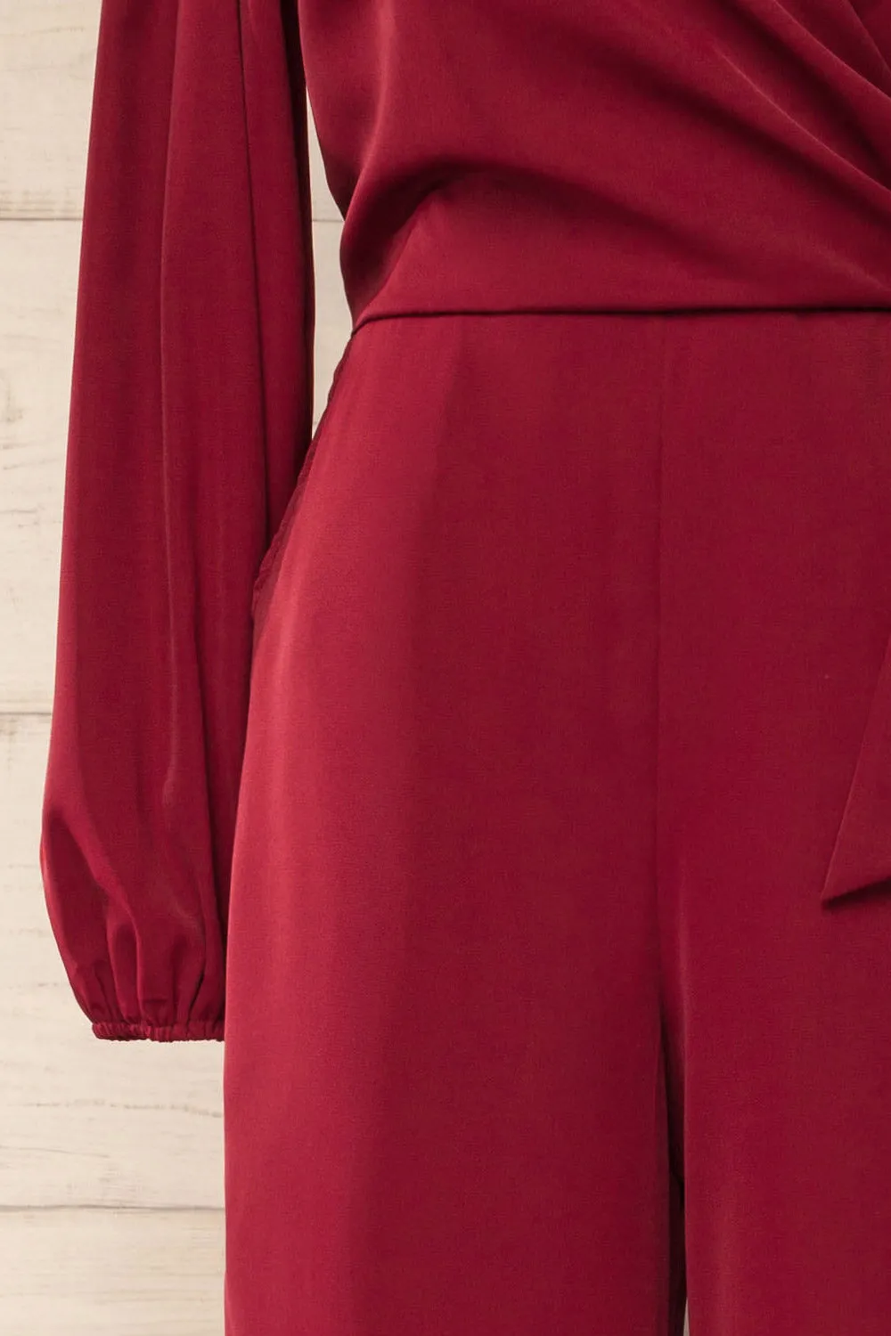 Nantwich Burgundy | Silky Long-Sleeved Jumpsuit
