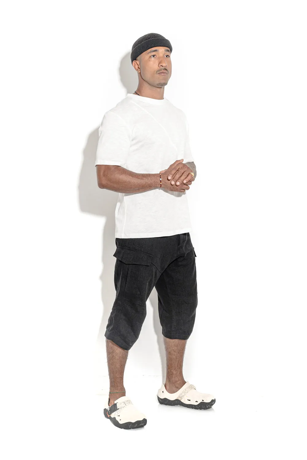 Natural White T-shirt with a geometric seam