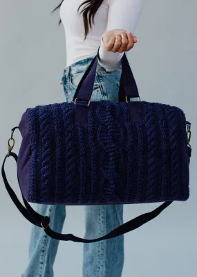Navy Cable Knit Duffle Weekender Bag