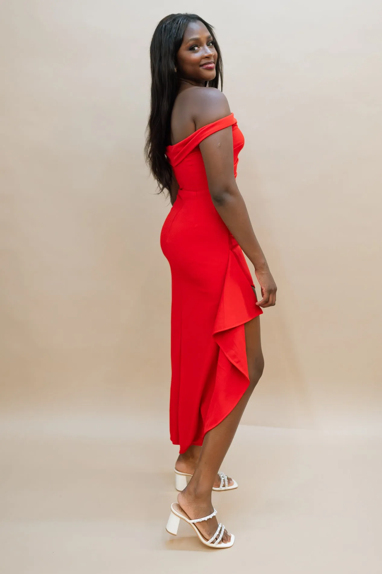 Nikki Off Shoulder Side Slit Dress