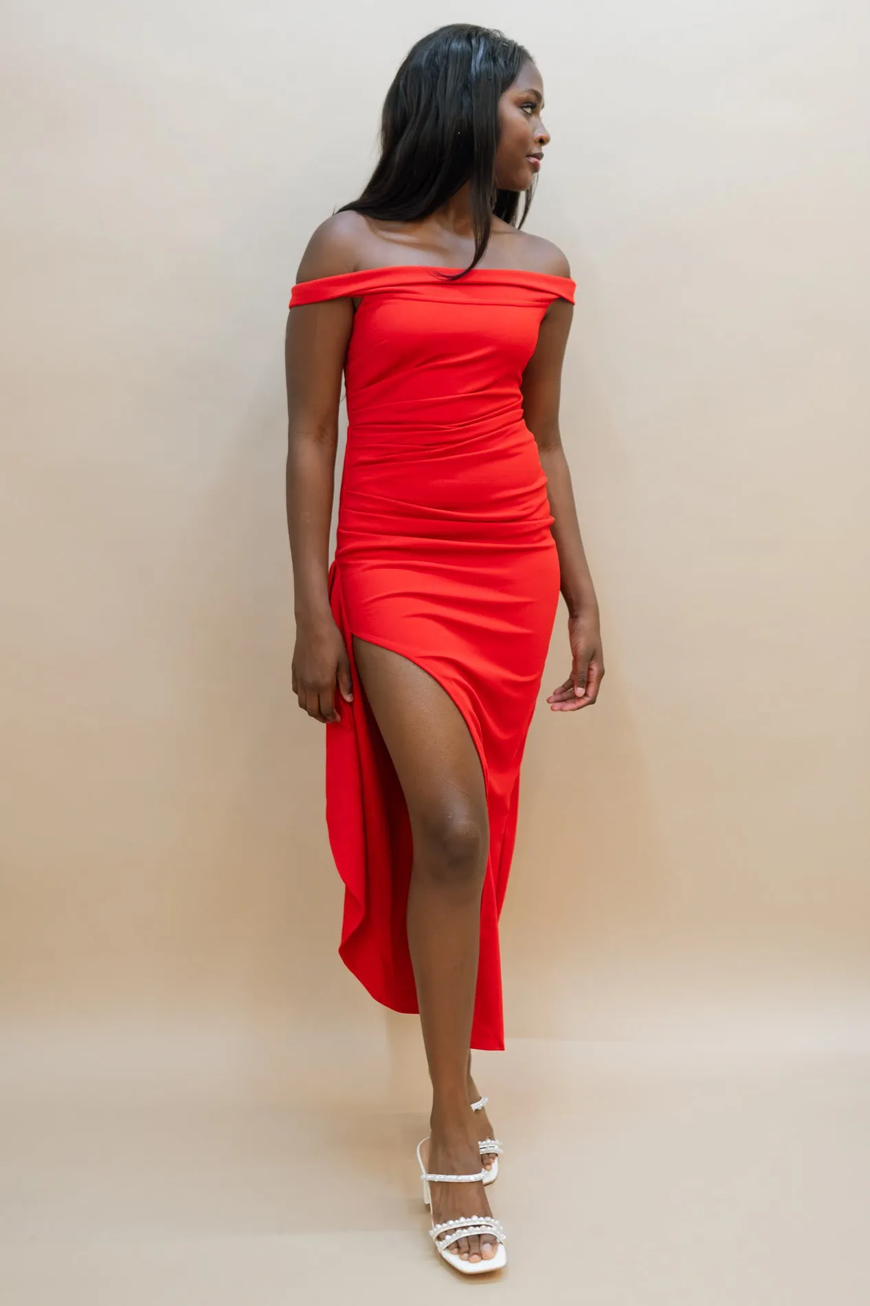 Nikki Off Shoulder Side Slit Dress